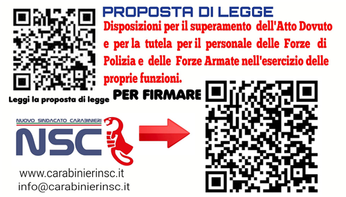 Raccolta firme per proposta di legge di iniziativa popolare: Tutela del personale delle forze di polizia e forze armate